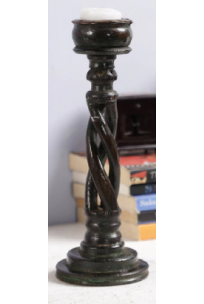 SPIRAL SOLID WOOD CANDLE STAND (BLACK)